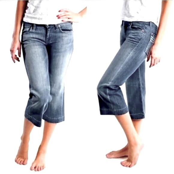 NWT 7 for All Mankind Dojo Crop Capri Wide Leg Light Wash Denim Rigid Jean 25 - Picture 1 of 10